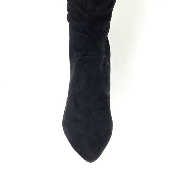 Faux Suede Slouchy Knee High Cone Heel Boots - Picture 4 of 10